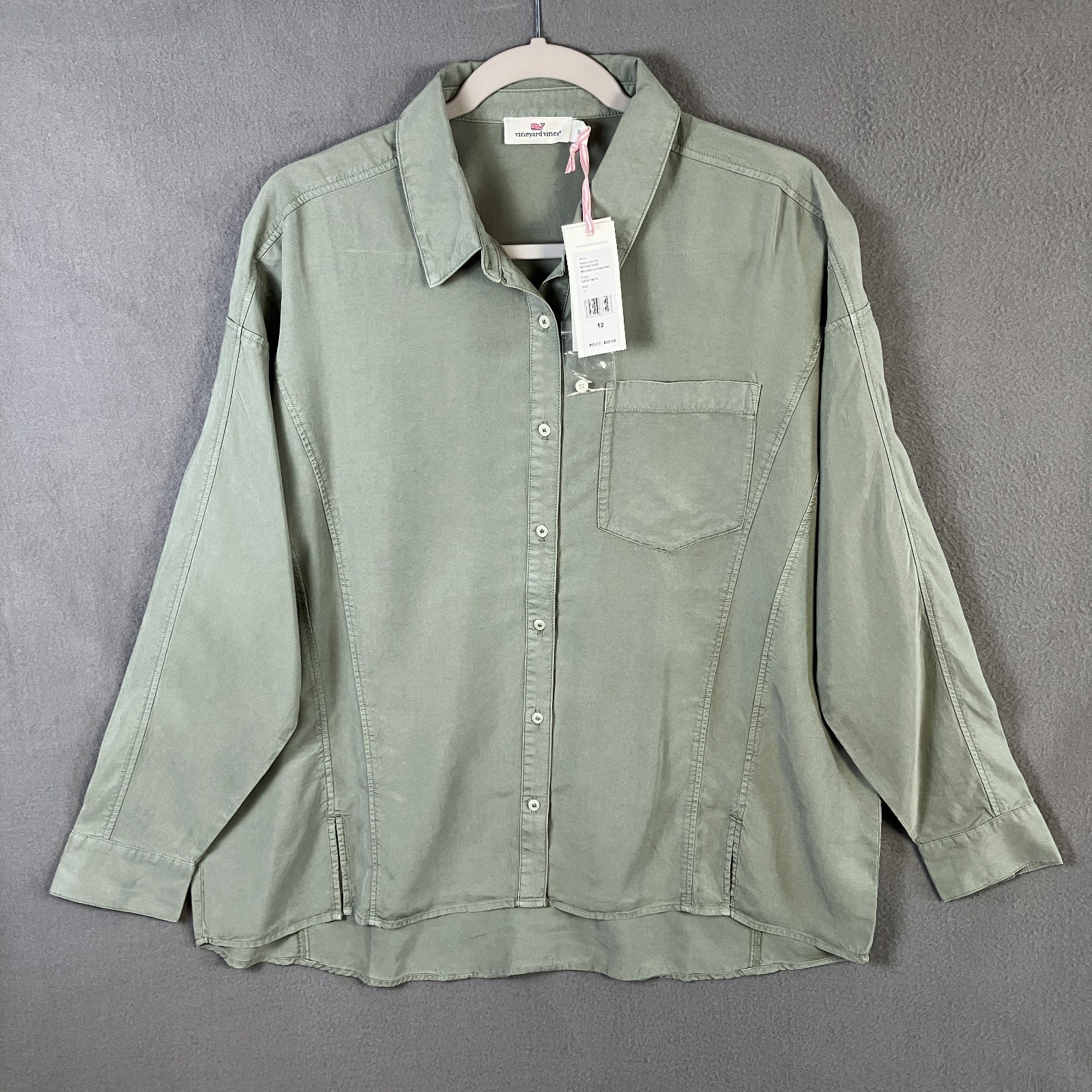 Vineyard Vines Womens Long Sleeve Weekend Button-Up Shirt Size 12 Sage Olive NWT