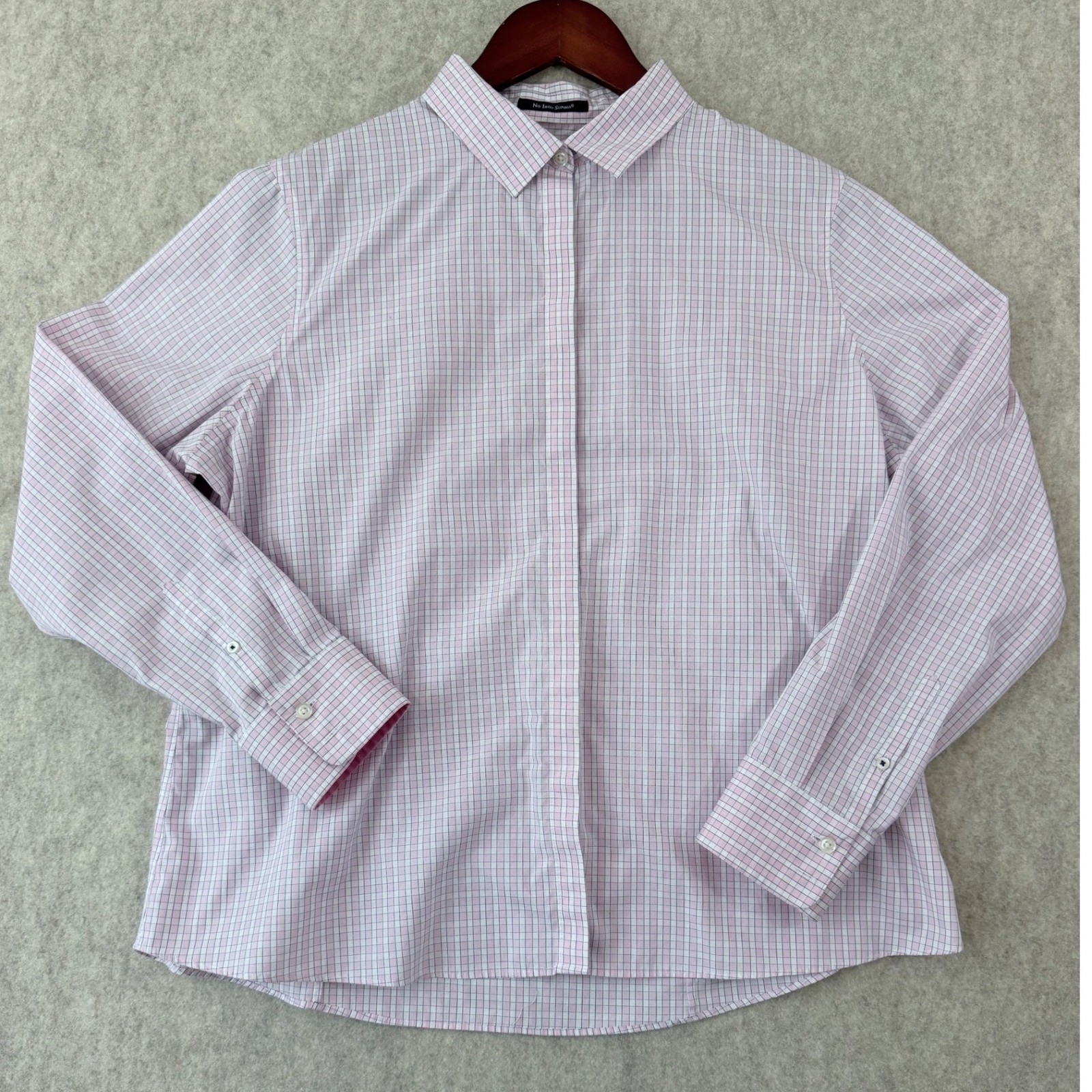 Lands End No Iron Supima Cotton Shirt Womens 16P Pink Tattersall Check Petite