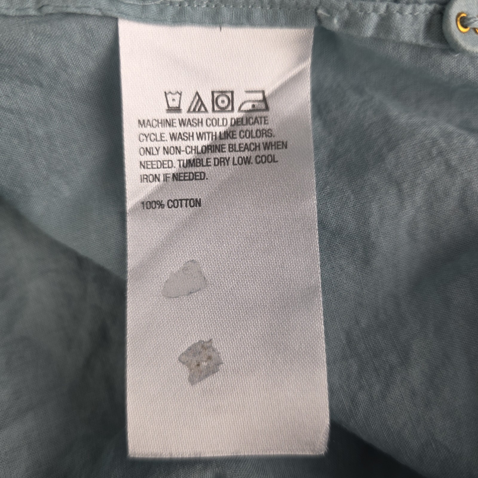LOGO Lori Goldstein Blouse Womens L Teal Cotton Button Front Boho Top