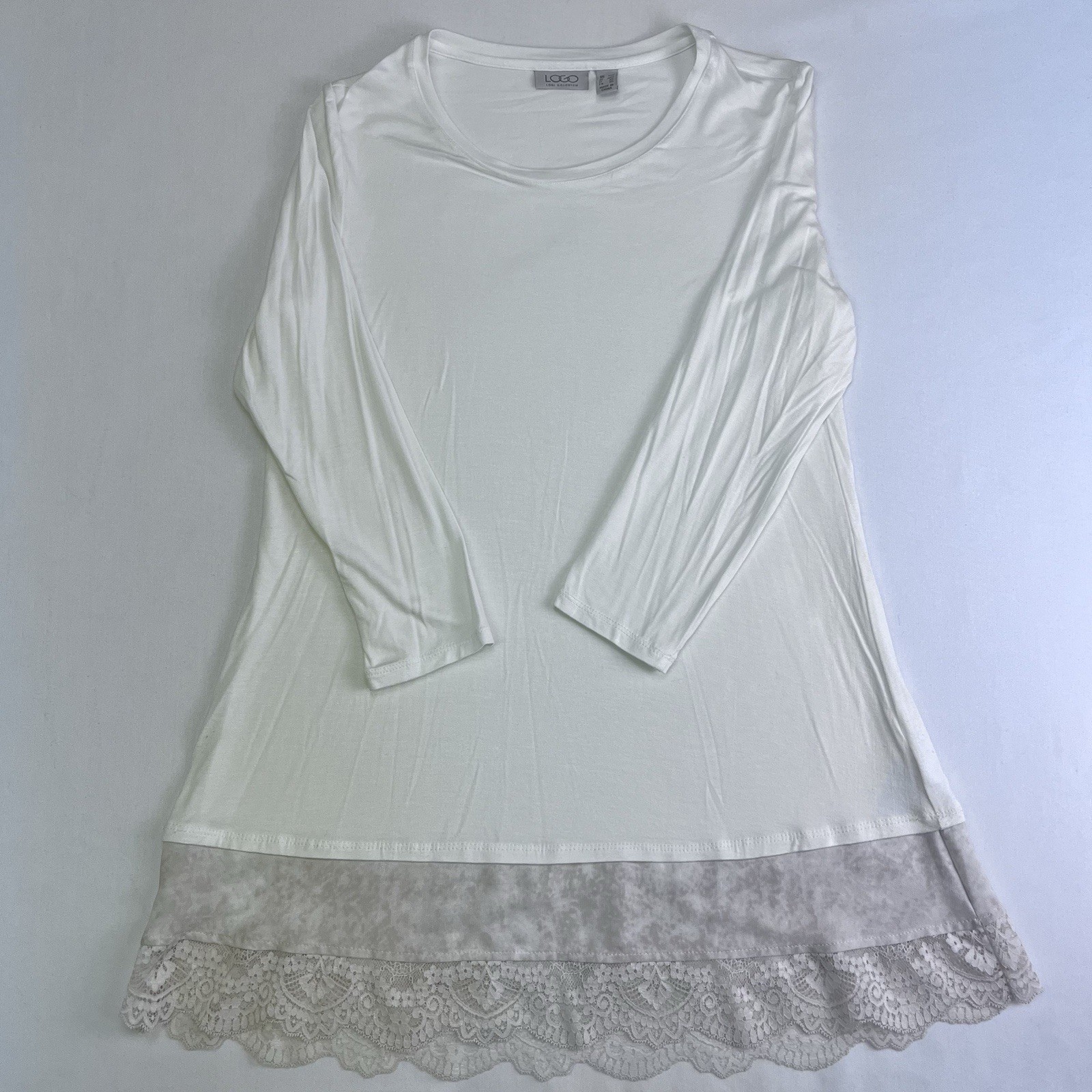 LOGO by Lori Goldstein Tunic Top Women’s Size XXS Off White Lace Hem Layered