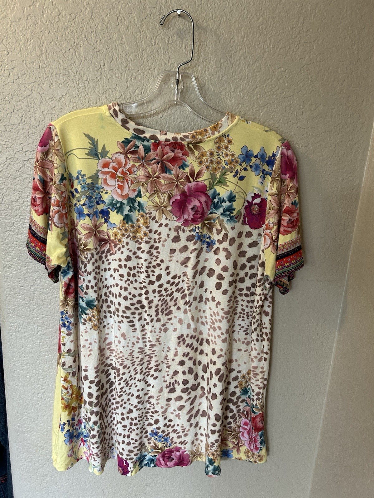 Johnny Was LA Women’s Floral Multicolor Embroidered Bamboo Knit Tee, Size M