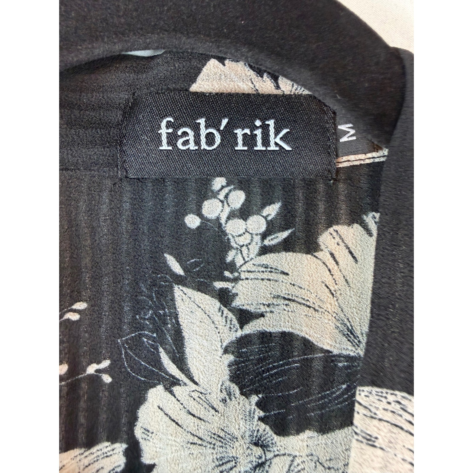 fab’rik Black Cream Floral Ruffle Shoulder Sheer Blouse sz Med feminine