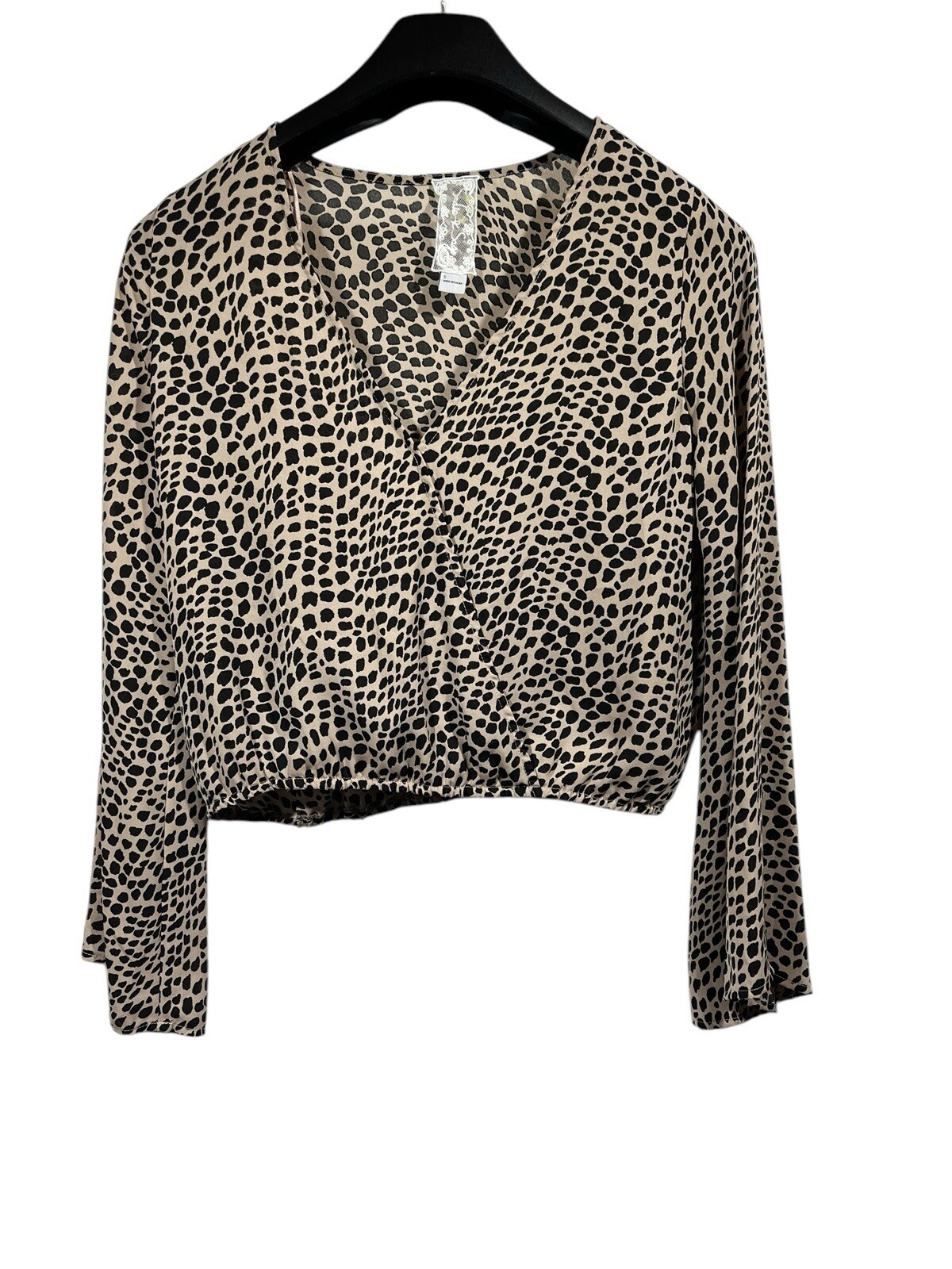 Sadie and Sage Long Sleeve Crop Top Women’s Size Small Leopard Print Faux Wrap