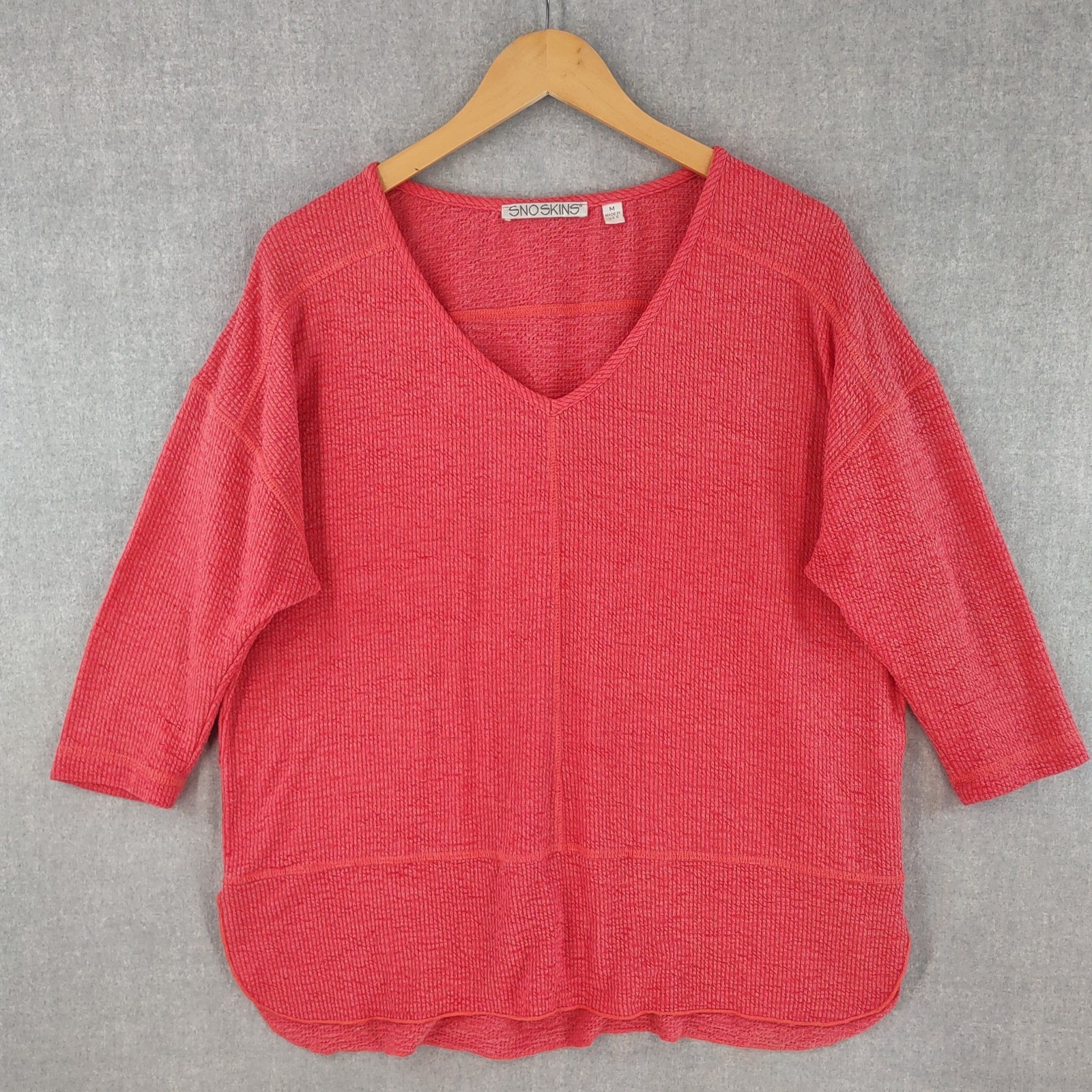 SnoSkins Top Medium Coral Red Thermal Dolman Pullover Cozy Outdoor Cabin Chic US