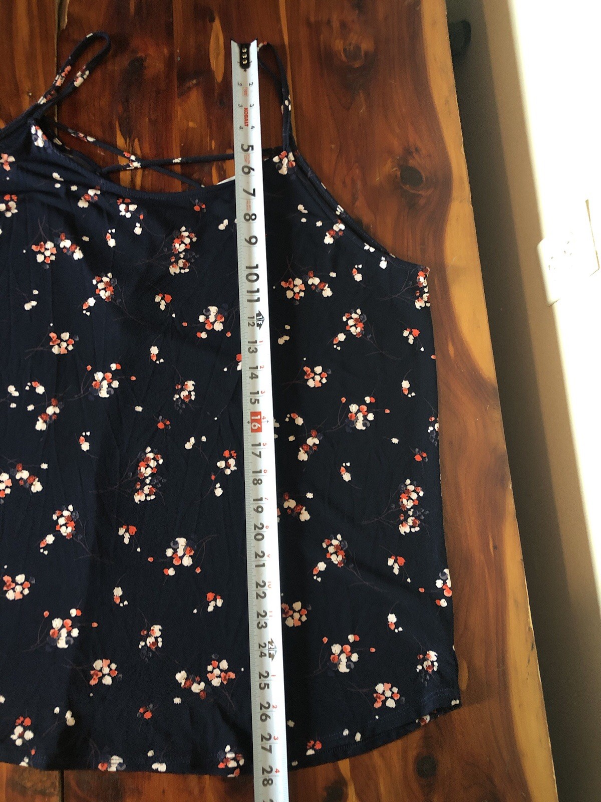Kaileigh Kris Cross Straps Tank Top Size 2X Blue Floral Easy Care Stretch Cami
