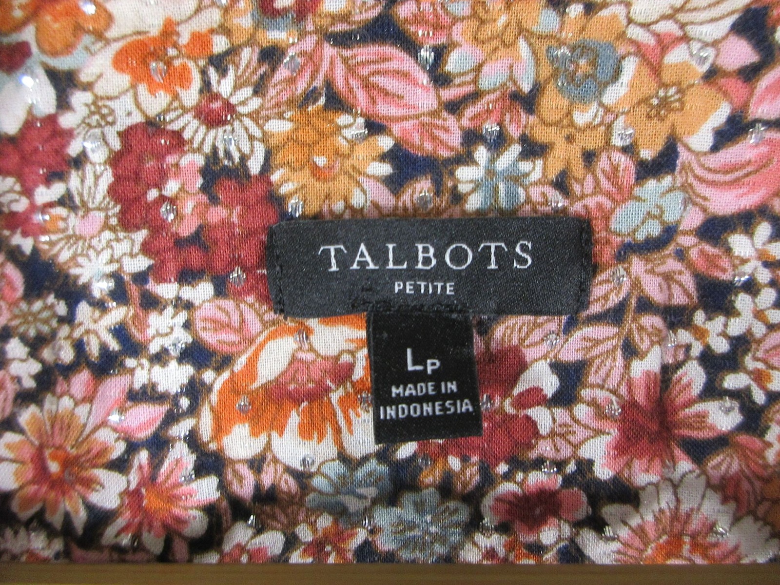 Talbots Blouse Womens LP Petite Floral Metallic Accent Long Sleeve Smocked