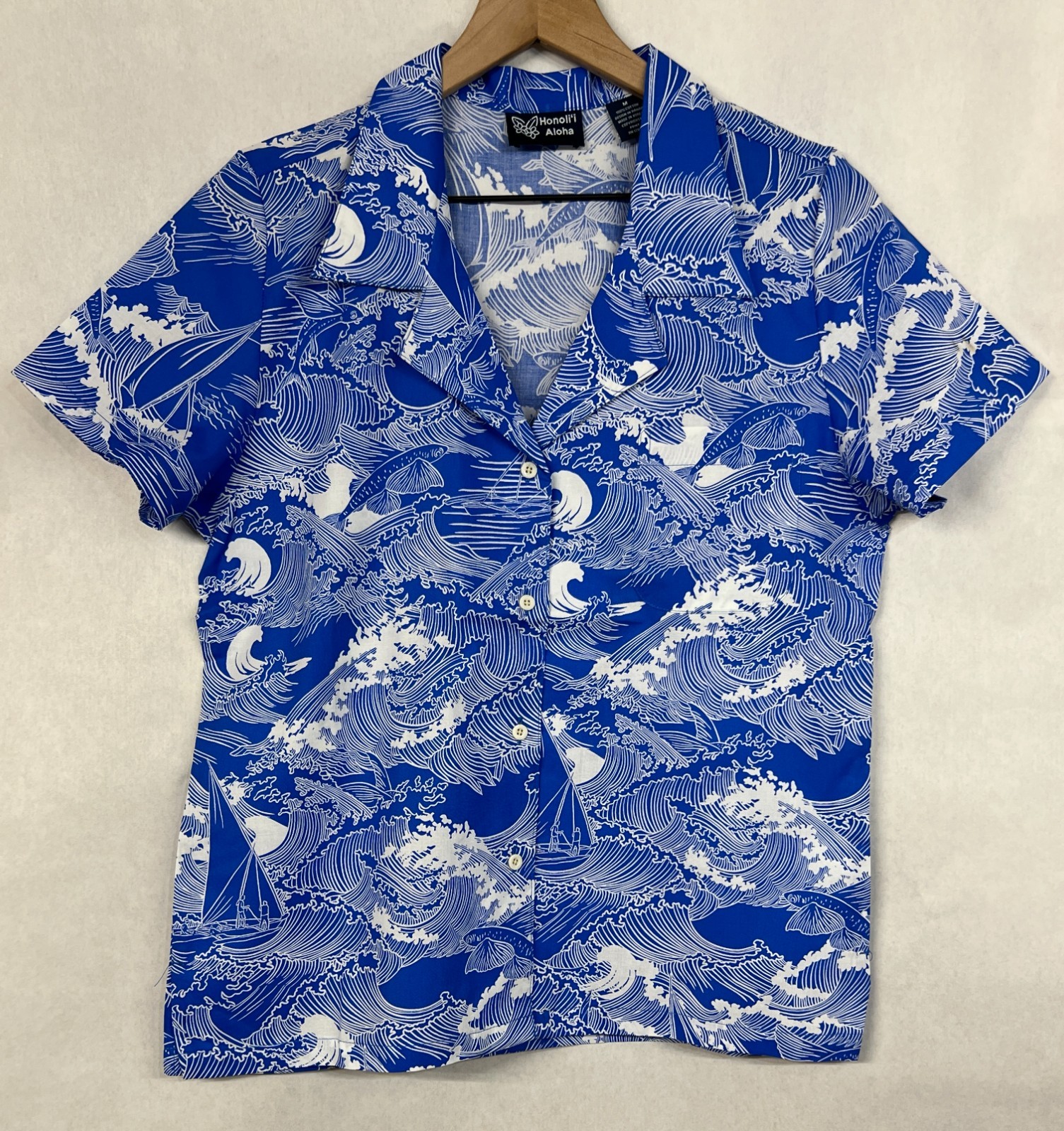 NEW Honolii Aloha Womens Cotton Hawaiian Shirt Nalu Blue in Sizes S,M, L, XL