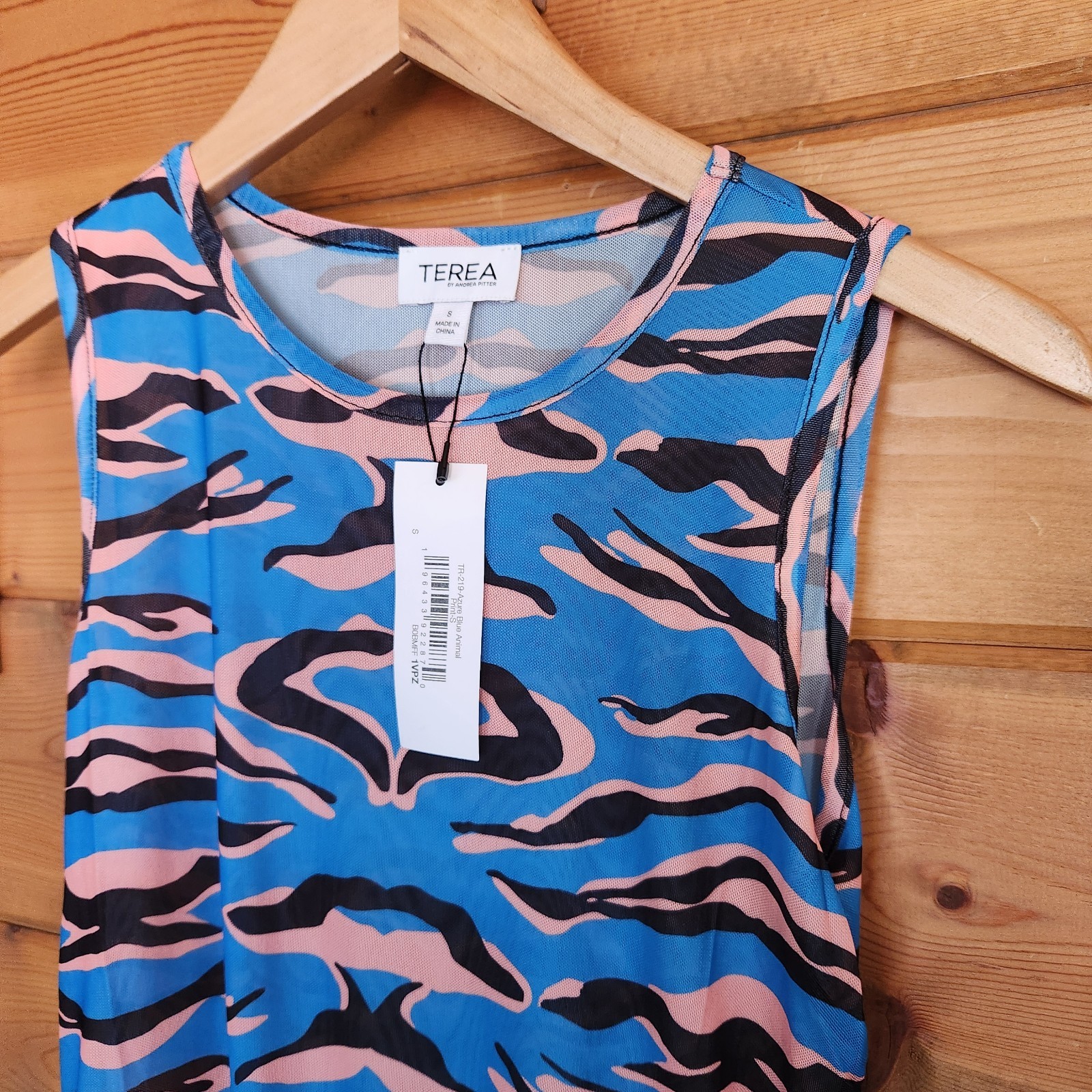 TEREA Andrea Pitter NWT Astrid Mesh Bodysuit Azure Blue Animal Prnt Stretch Sz S