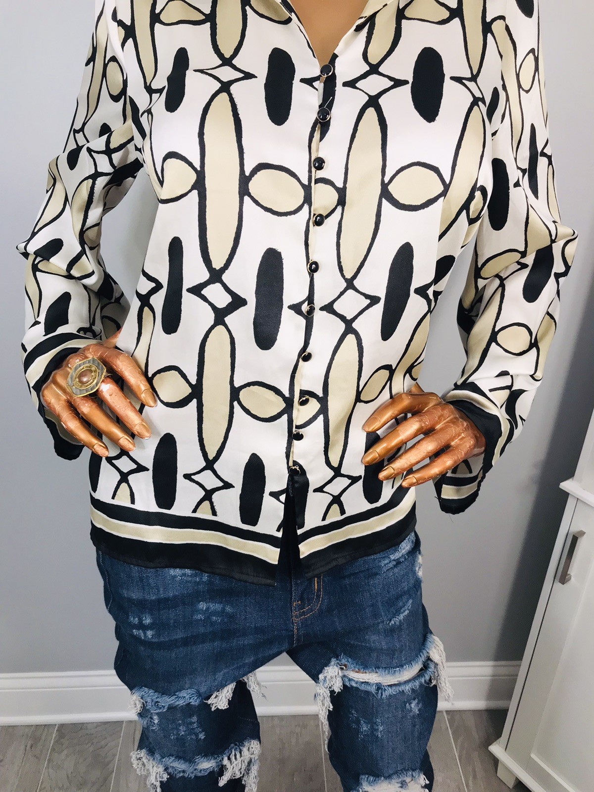 Industry Republic L Top Soft Shell Button Up Shirt Silky Lite Wgt Blouse Soft