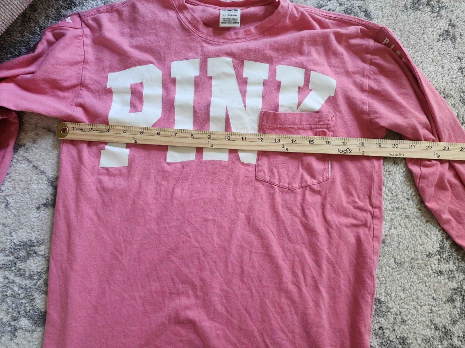 Victoria’s Secret Pink Oversized Long-Sleeve Shirt Logo PINK WHITE SIZE SMALL