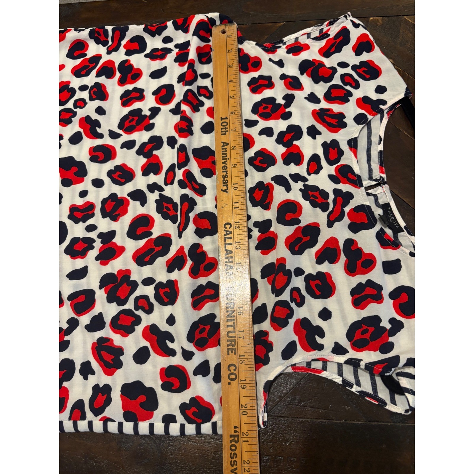 Talbots Petites Leopard Stripe Mixed Print Blouse Red Black Navy XL P XL-P