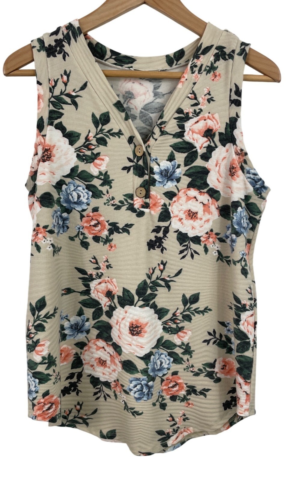 BomBom Womens Multicolor Floral Sleeveless Ribbed Tank Size Medium V Neck