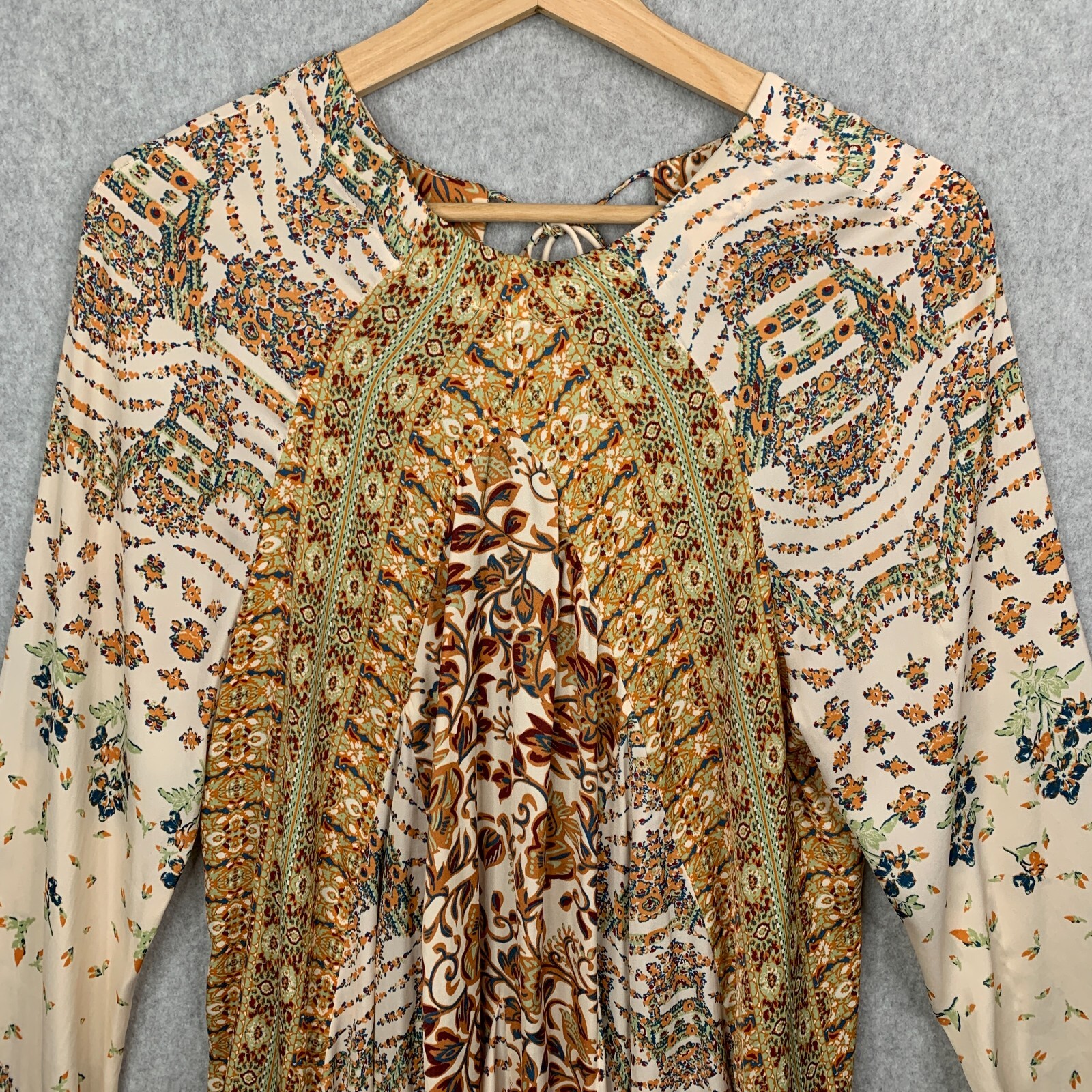 Free People Tunic M Floral Stevie Flowy Pleating Tie Back Mini Dress Festival