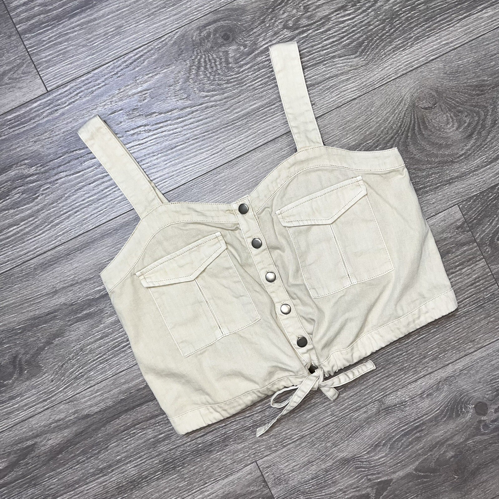 Free People Palm Desert Solid Canvas Beige Adjustable Crop Top Cargo Boho y2k S