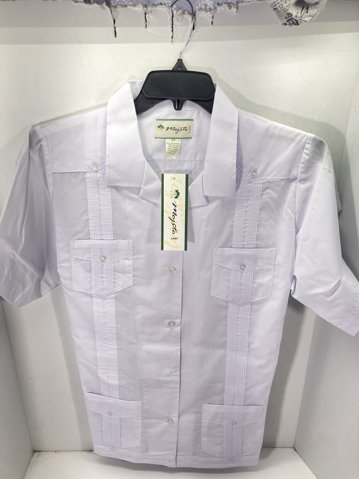 Mojito Lady Guayabera Cabana Shirt Women Size 3XL White Button Short Sleeve NWT