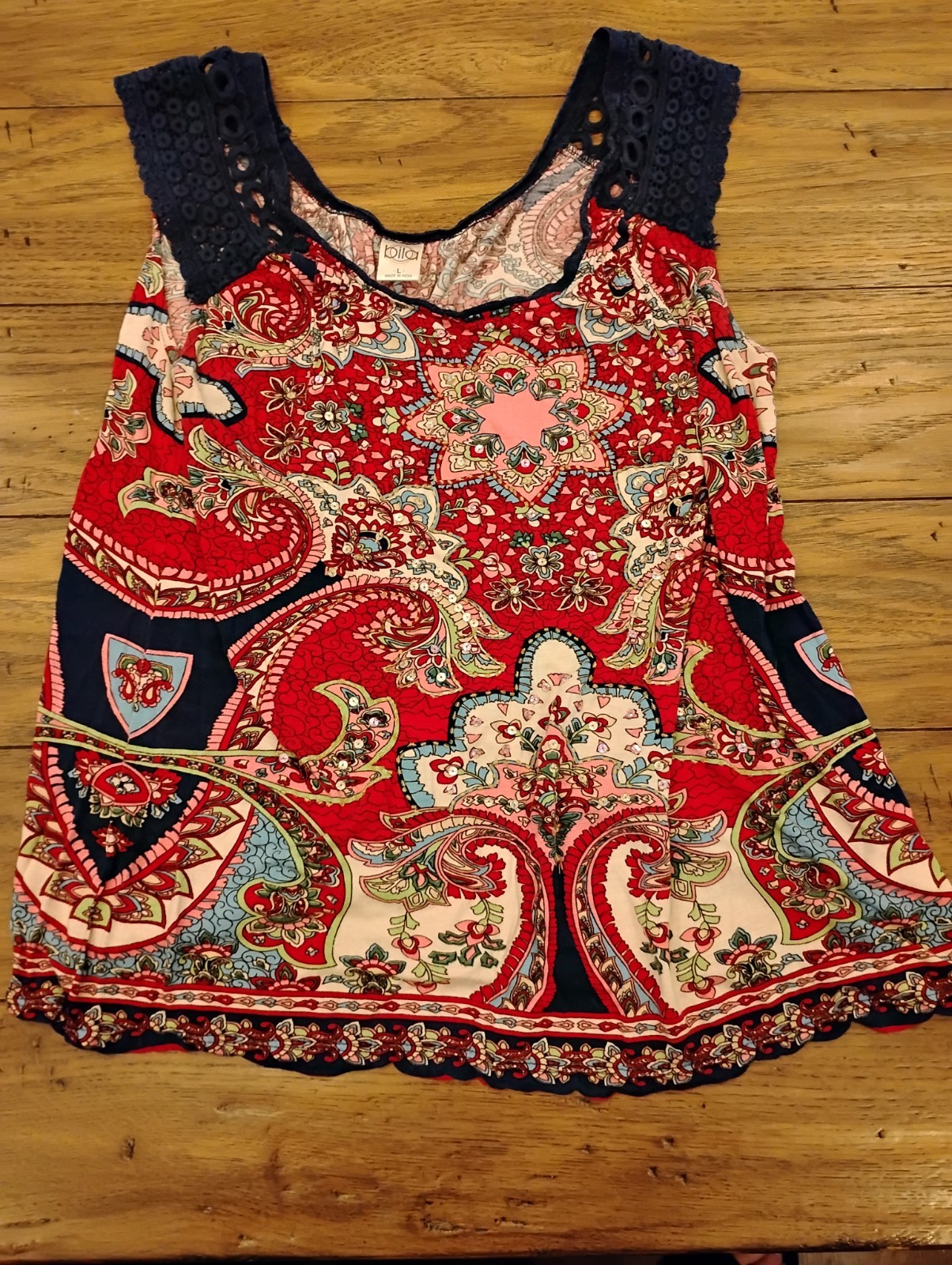 Women’s BILA Bright & Colorful Summer Tank Top Sparkly Lacy Sleeves Large