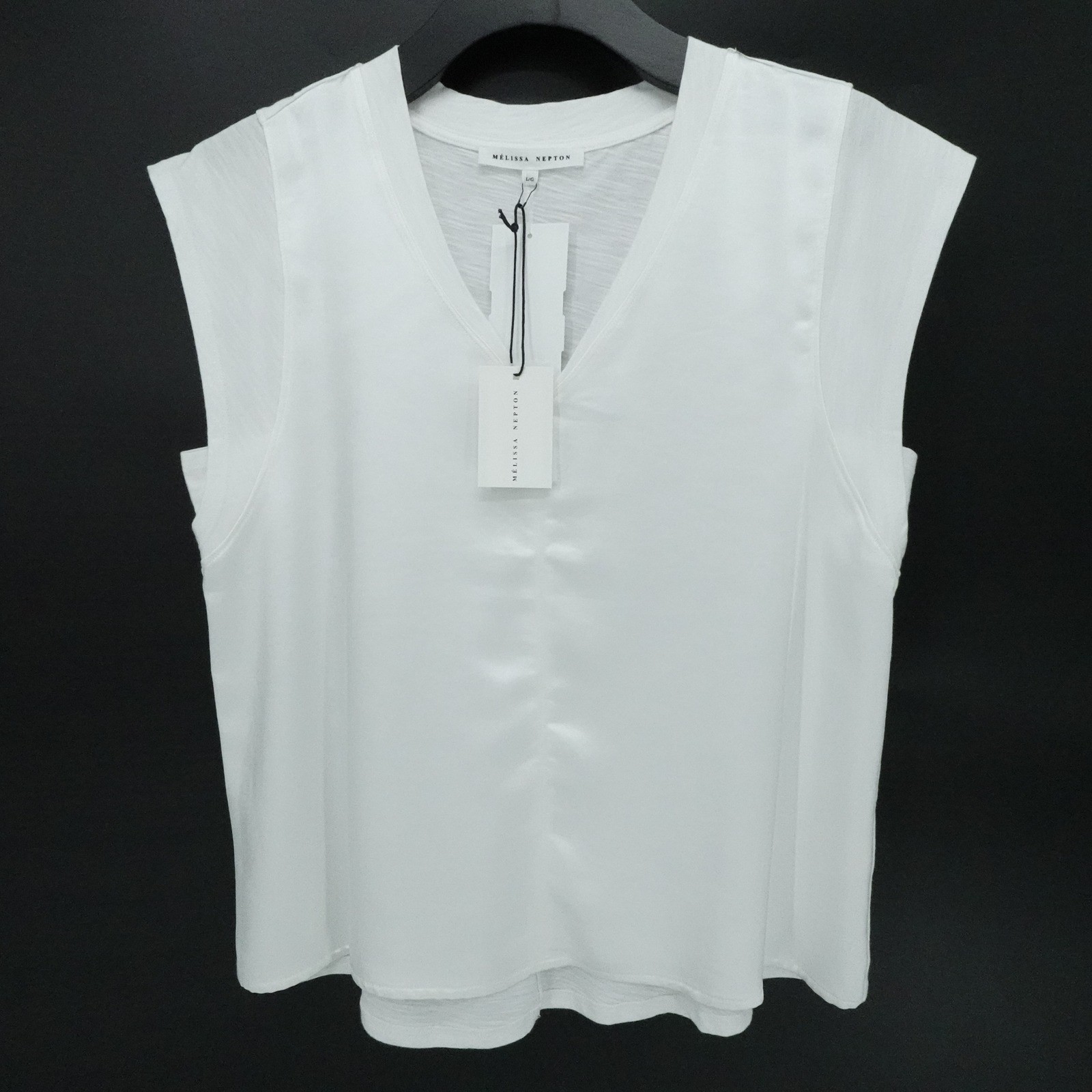 Melissa Nepton Cameron Top Womens Large Off White Sleeveless V Neck Blouse