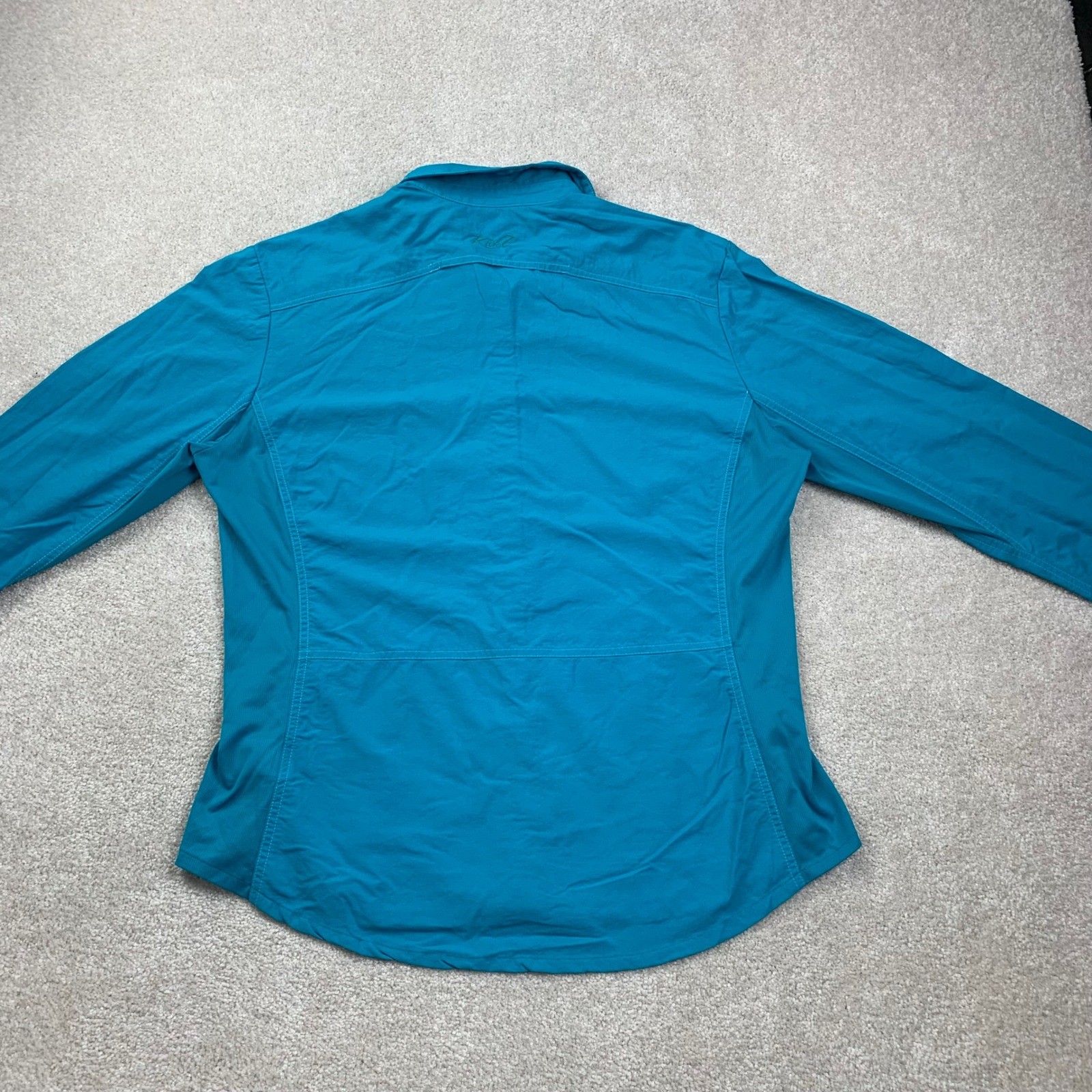 Kuhl Button Up Shirt Womens Large Teal Blue Long Sleeve Hiking Outdoor RN 108846