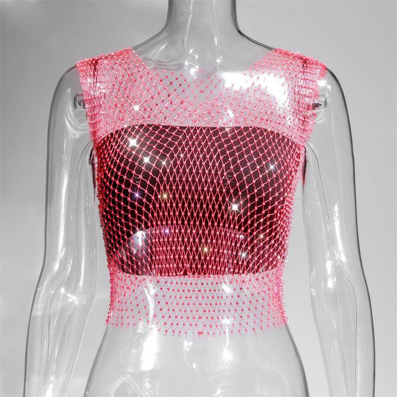 Tank Hollow Out Party Mesh Crop Leqoel Sexy See Through Fishnet Backless Tops