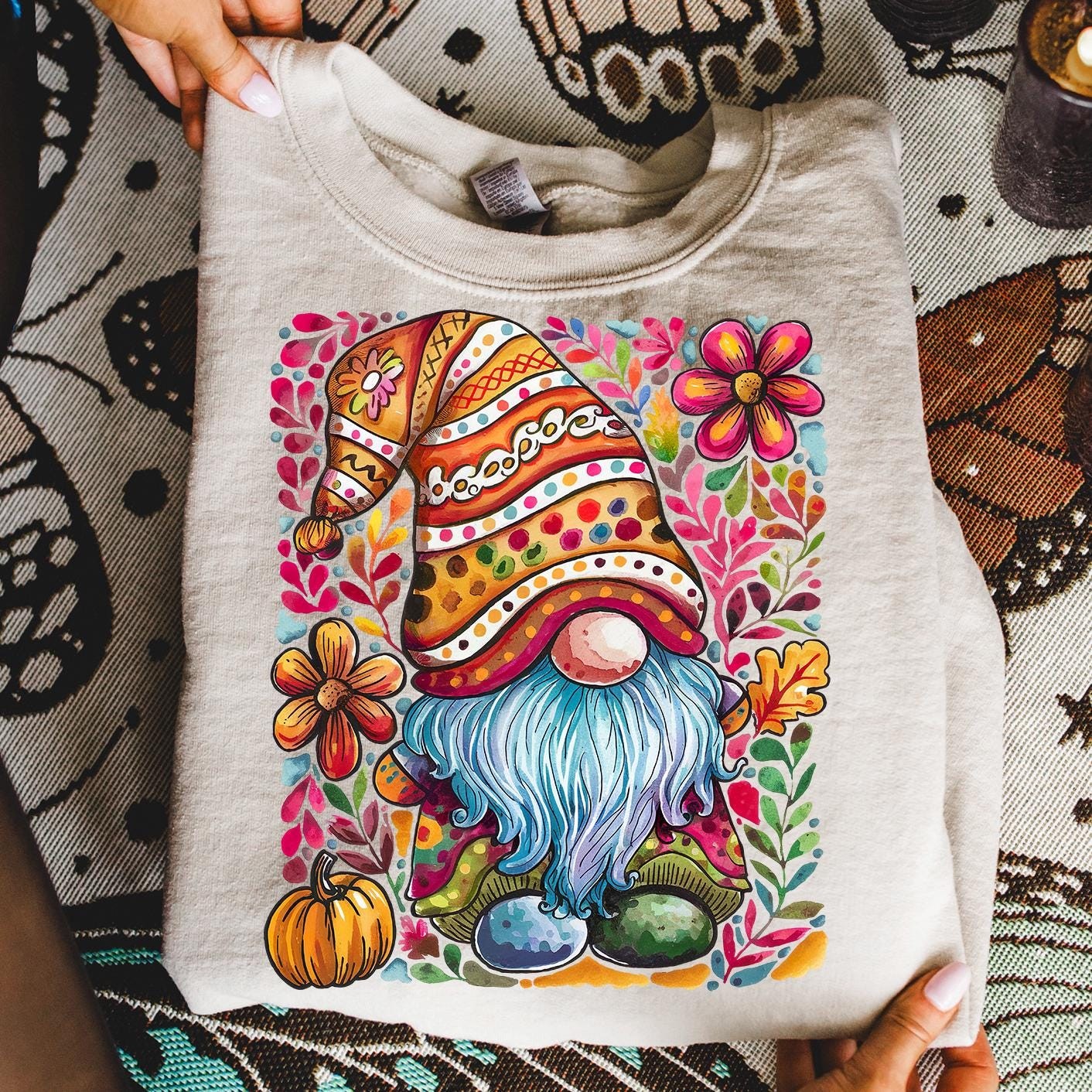 Fall Gnome T-Shirt Autumn Pumpkin Floral Shirt Cute Harvest Tee Thanksgiving Top