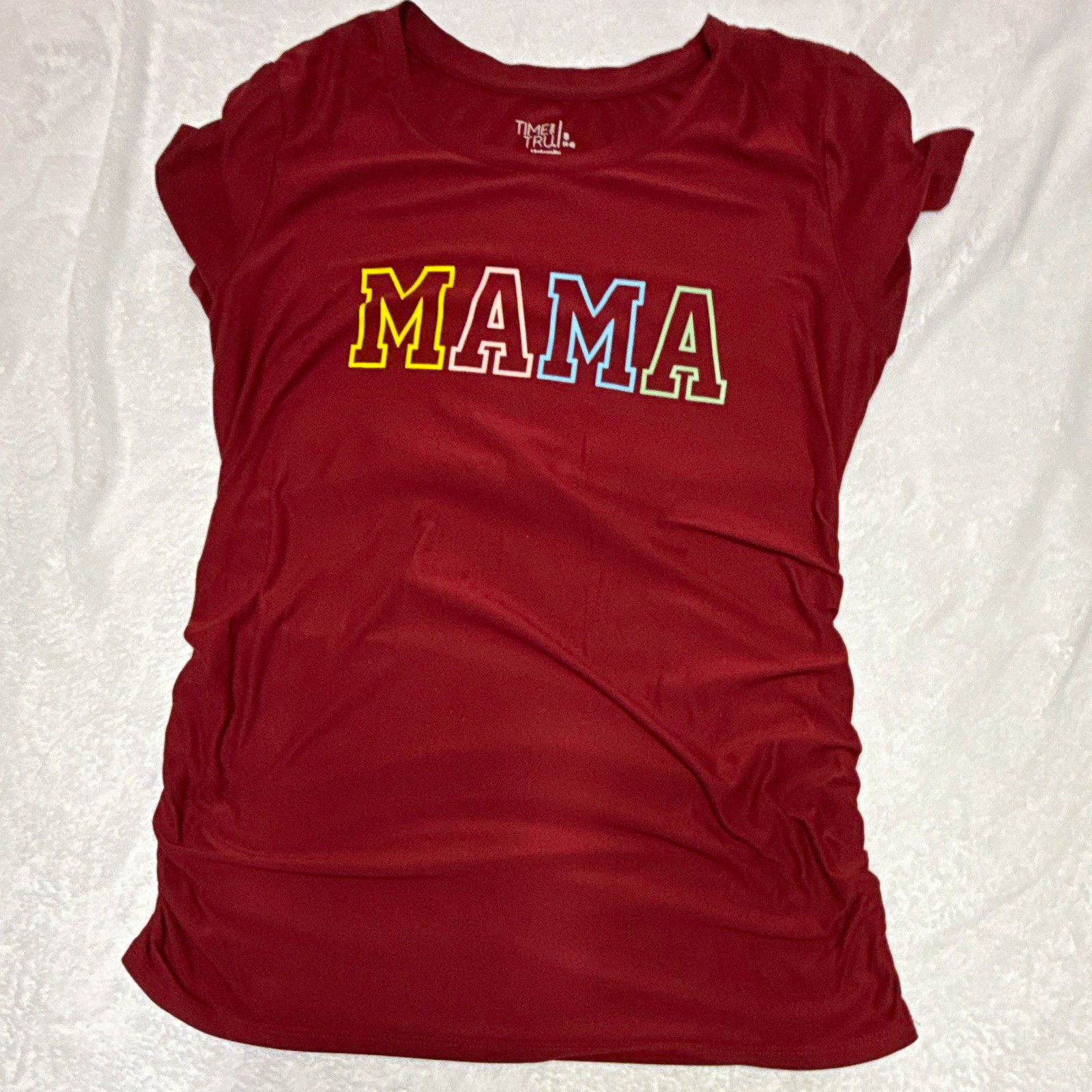 Time and Tru Maternity Red “MAMA” Graphic Print Crew Neck Stretch Knit T-Shirt S