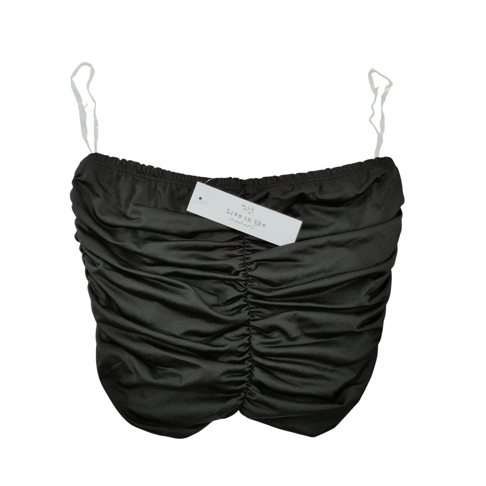 Live in the Moment Womens Tube Top L Black Polyester Spandex Ruched New