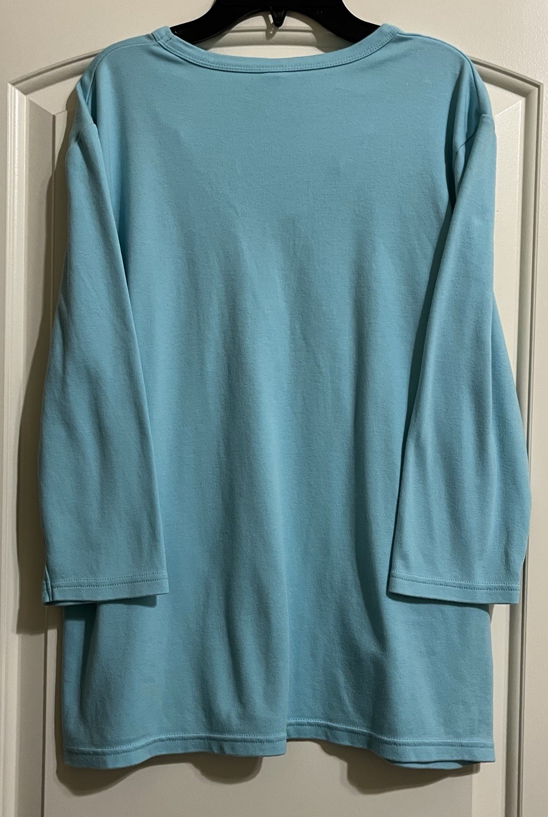 Decorated Originals Woman Aqua Blue Embroidered Sequins Butterflies Top L