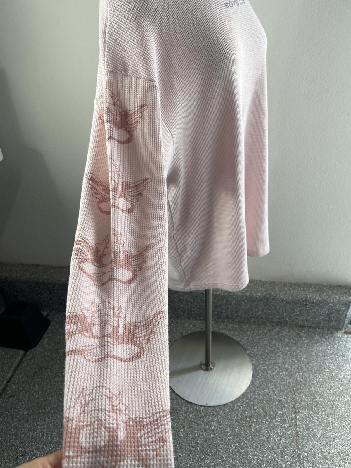 Boys Lie Shirt Womens One Size Pink Waffle Knit Cherub Graphic Top Long Sleeve