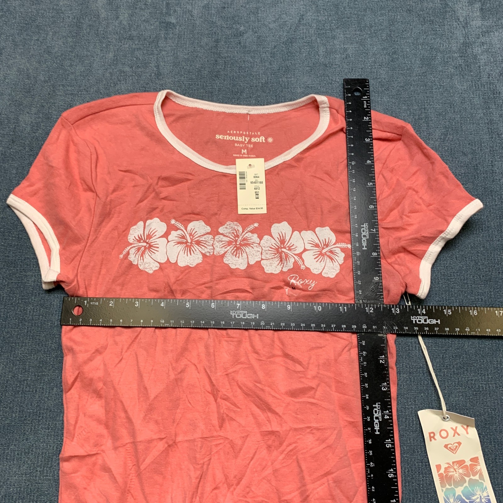 Aeropostale Roxy Hibiscus Graphic Baby T Shirt Womens Medium Pink Short Sleeve