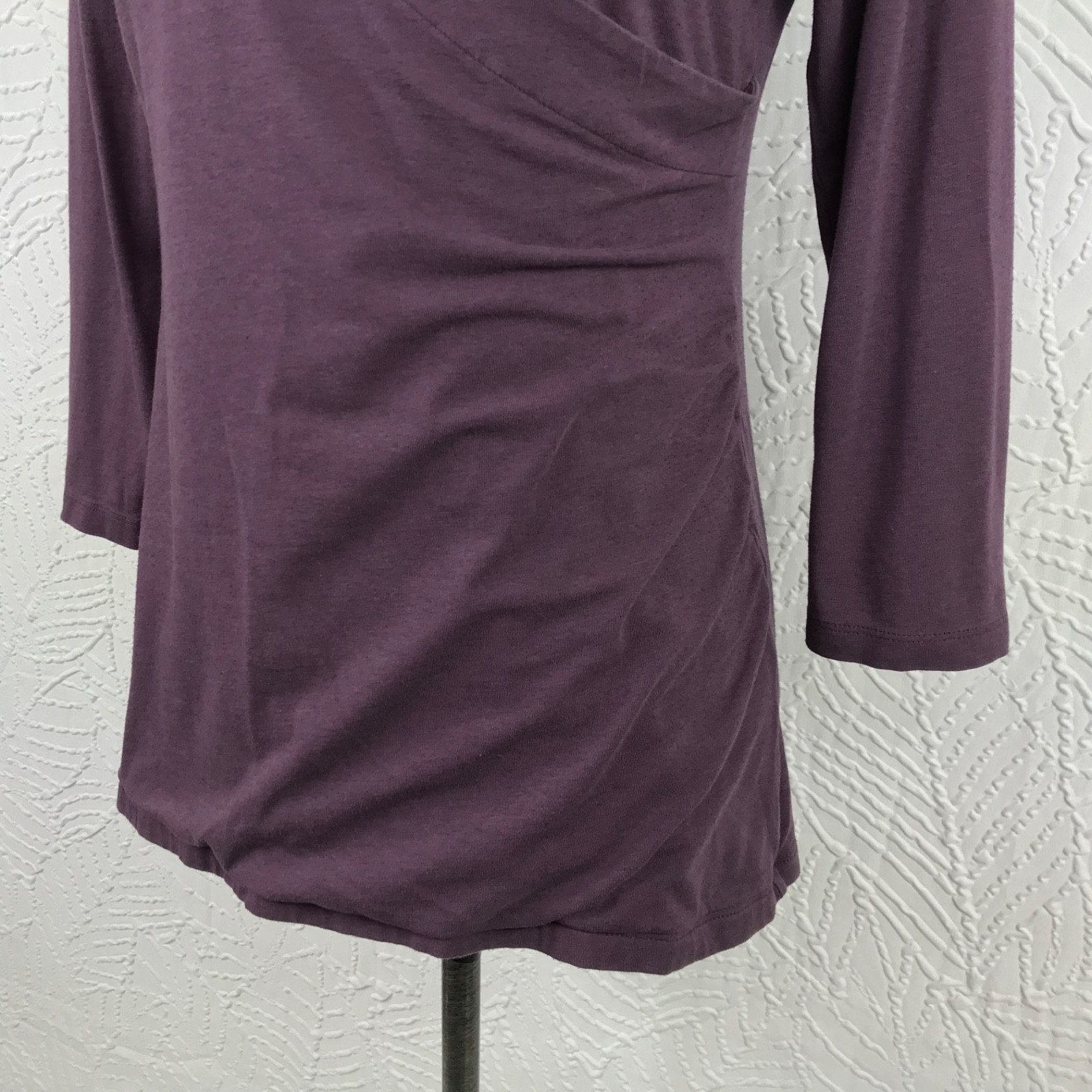 Soft Surroundings Pima Cotton Modal Faux Wrap Ruched Top Purple Size M