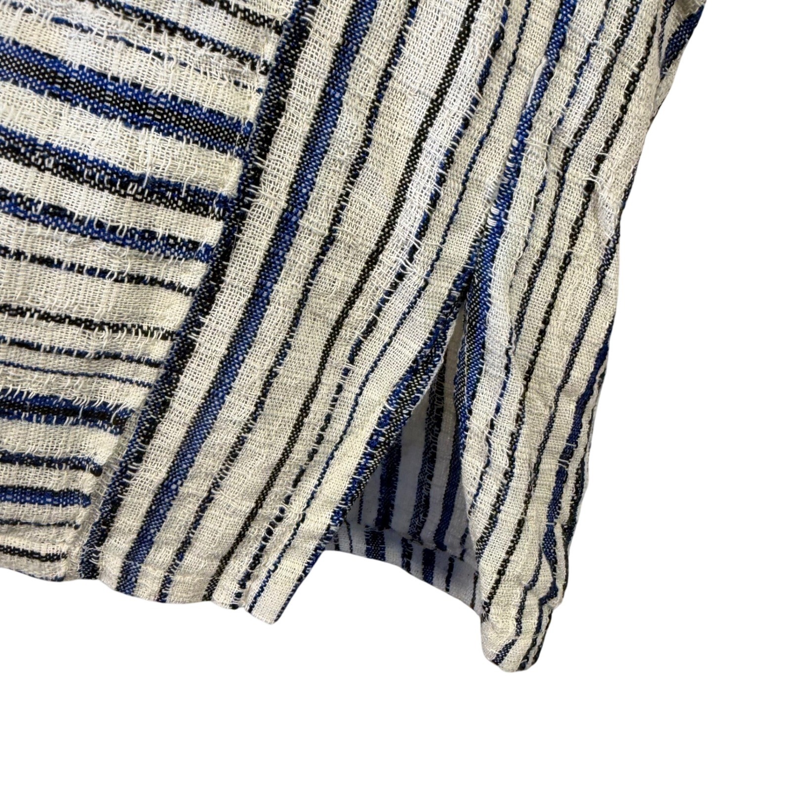 Giras Greece Cream Blue Woven Striped Cotton Viscose Pullover Tunic Top Small