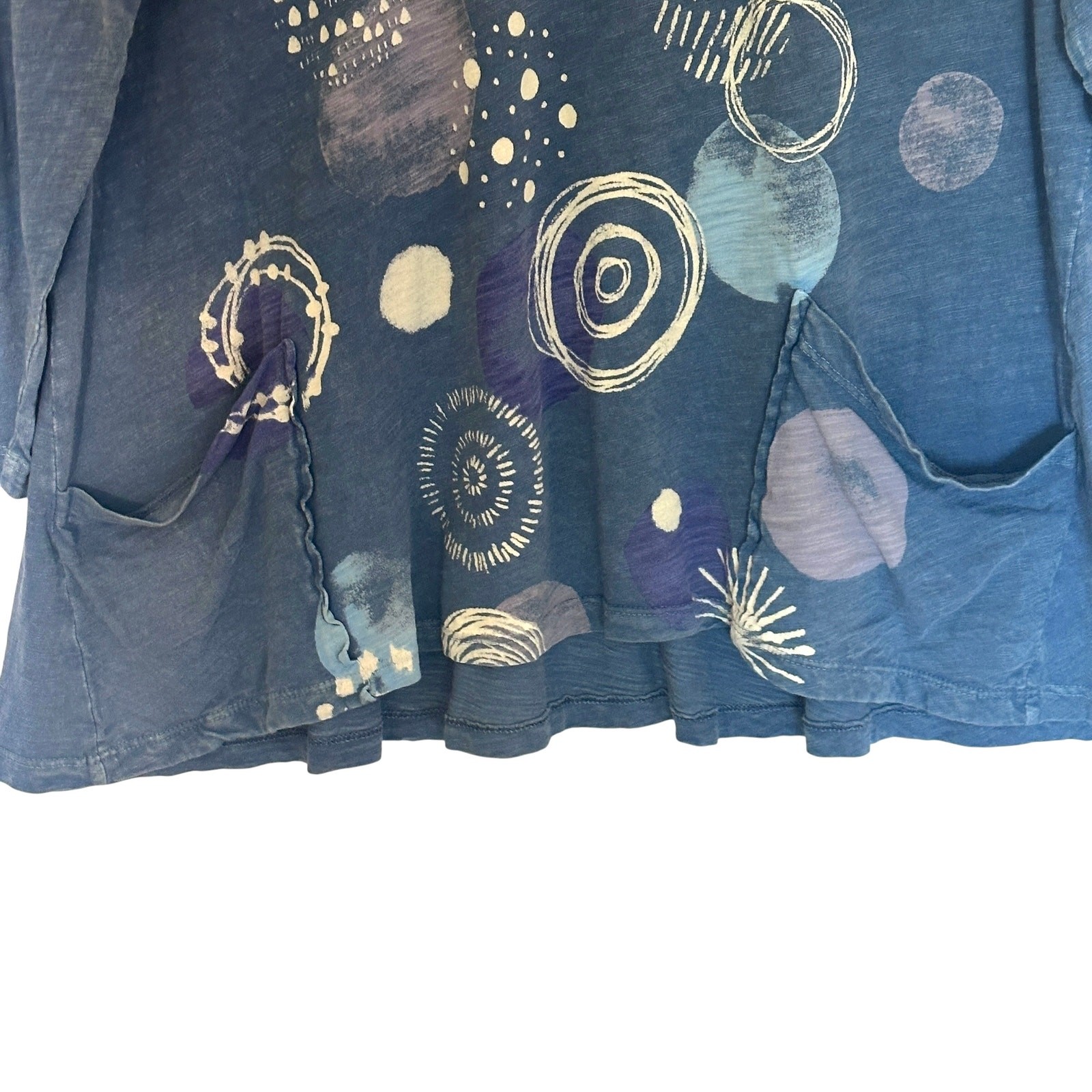Jess & Jane Artsy Lagenlook Tunic Womens Large Blue Funky Geo Pockets Oversized