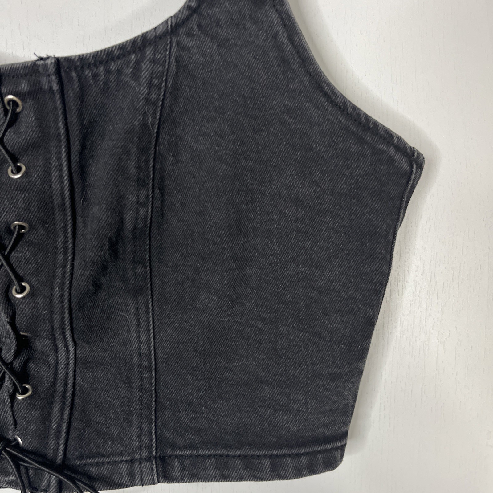 Wild Fable Tank Top Medium Black Denim Lace Up Corset Crop Back Zip Juniors Teen
