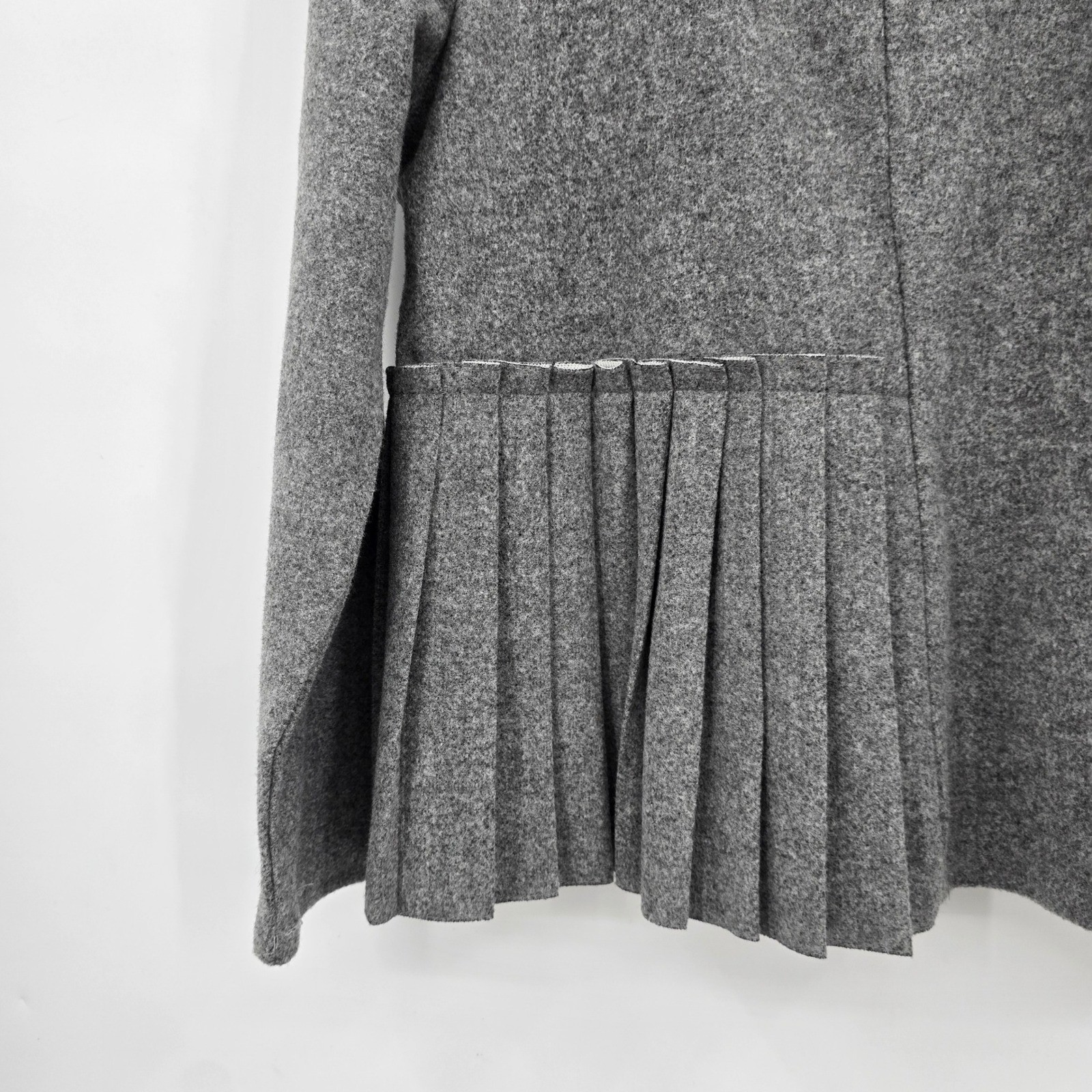 Gallery Pleated Peplum Top Long Sleeve Gray Made in Korea Minimalist