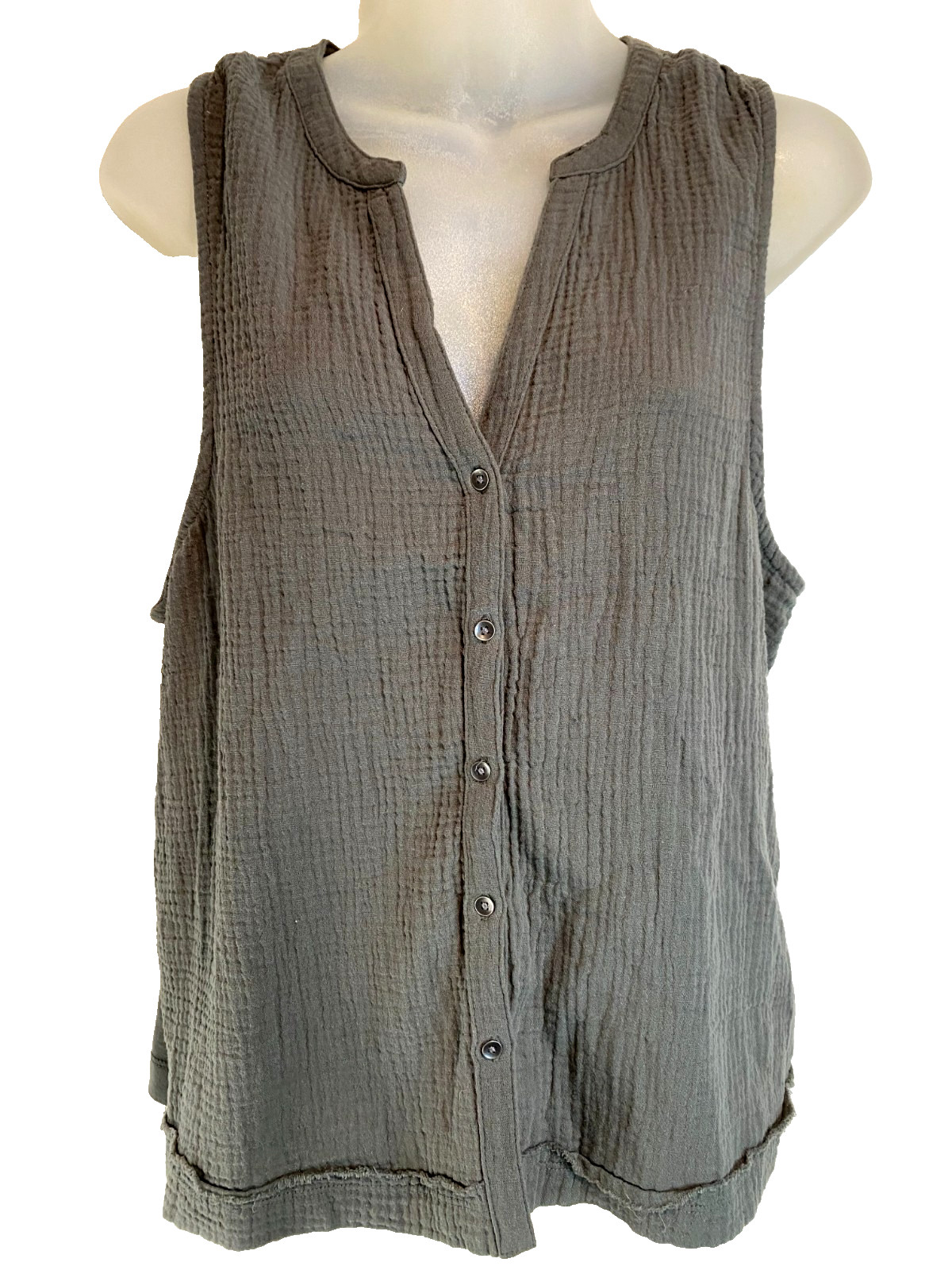 SPLENDID 100% Cotton Gauze Tank Gray Button Front Sleeveless Top Women M Beach