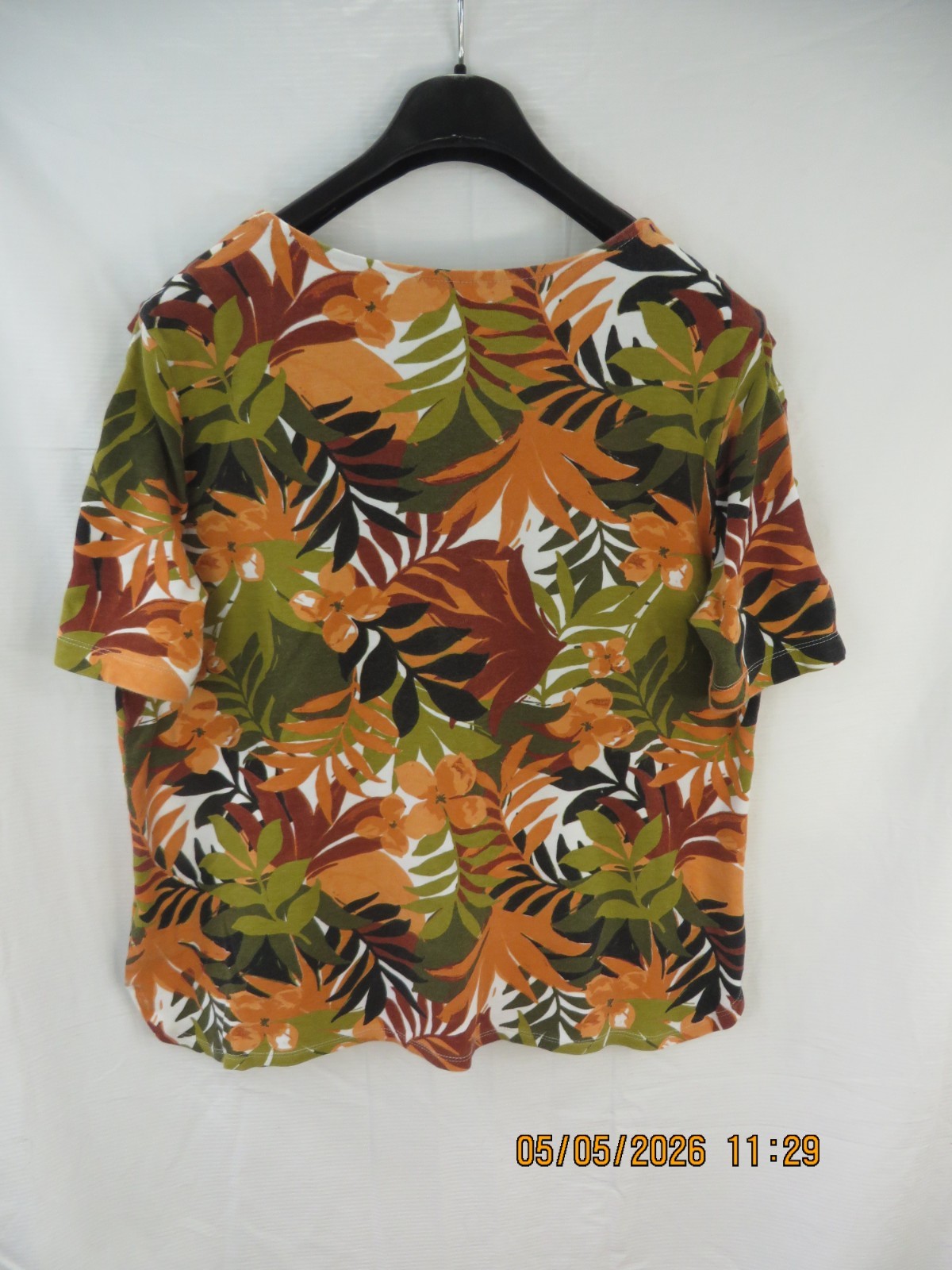 RUBY RD. SZ XL 100% Cotton Green/Orange/Maroon Knit-Cloth Top Tee Shirt