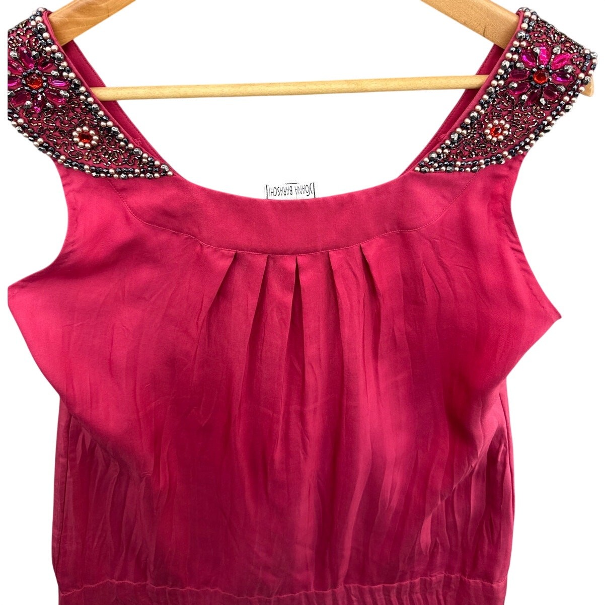 Yoana Baraschi Y2K 90s Hot Pink Silk Beaded Jewel Neck Sleeveless Blouse Women M