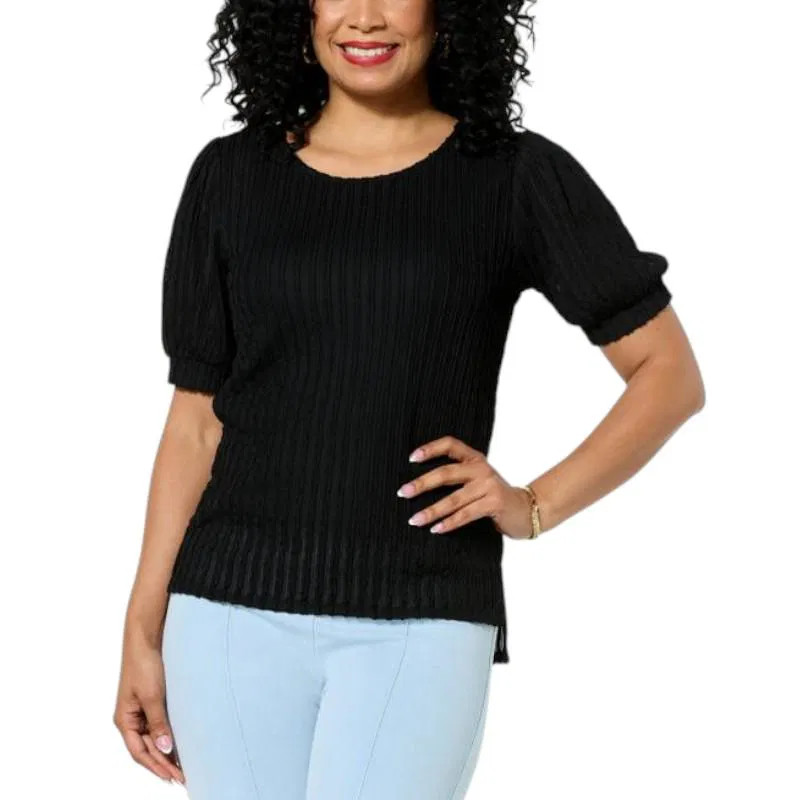 Christian Siriano Women’s Crepe Puff-Sleeve Top Black