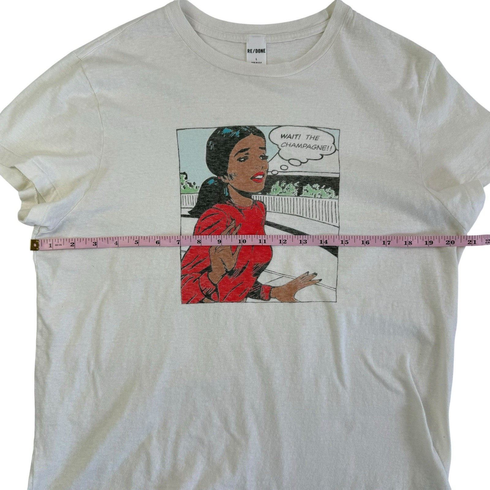 RE/DONE 70s Loose Tee Wait The Champagne Graphic Comic T-shirt Vintage Wash L
