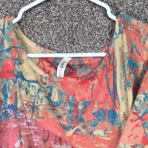 Cubism Tunic Top Womens Medium Multi-Color Abstract Print Long Sleeve B281-12867