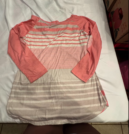 Striped Long Sleeve Crew Neck T-Shirt, Pink/White, L