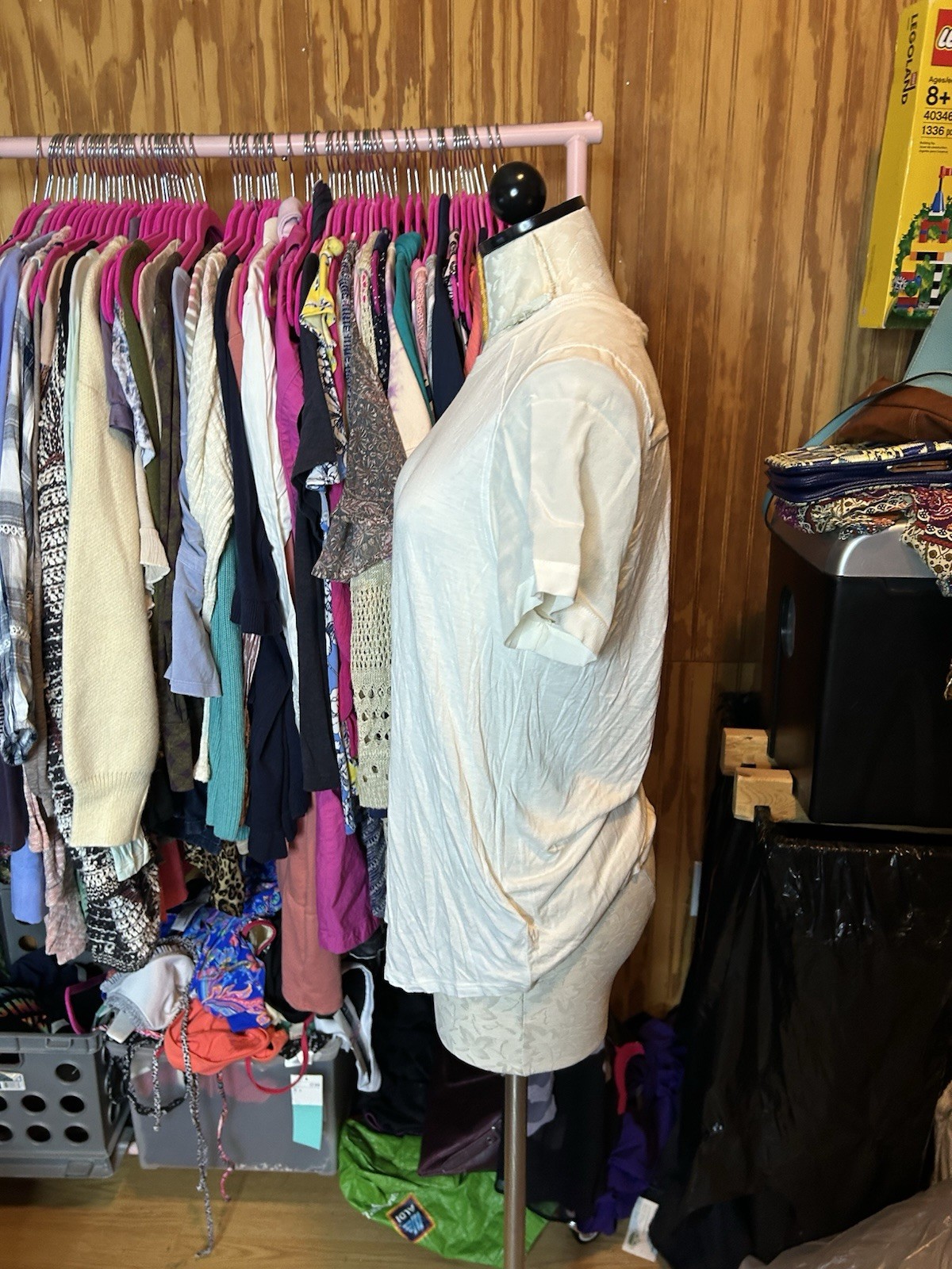 Fossil White SILK Blend Stretch White Short Sleeve Blouse Sz L Top Shirt
