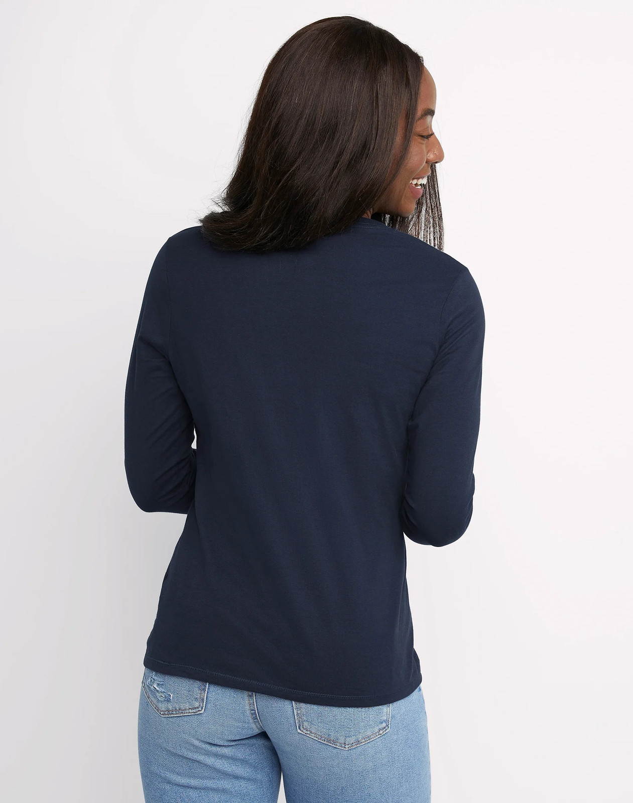 Hanes Women’s Long-Sleeve V-Neck T-Shirt Tee 100% Cotton Top Tag Free sz S-2XL