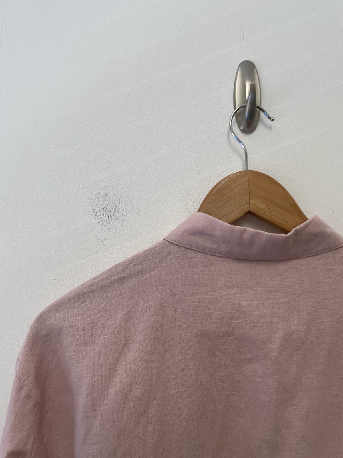 M&S Oversized Linen Rich Collared Lace Insert Shirt Size 10 Pink Shell Flax Mix