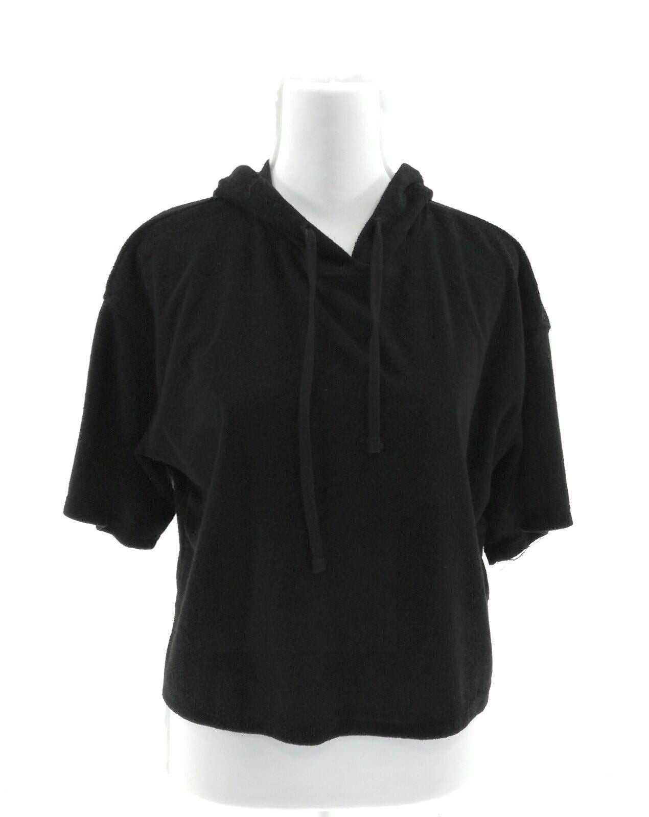 Ambiance Womens Black Hooded Short Tops Pullover Oversized Leisure Shirt Casual
