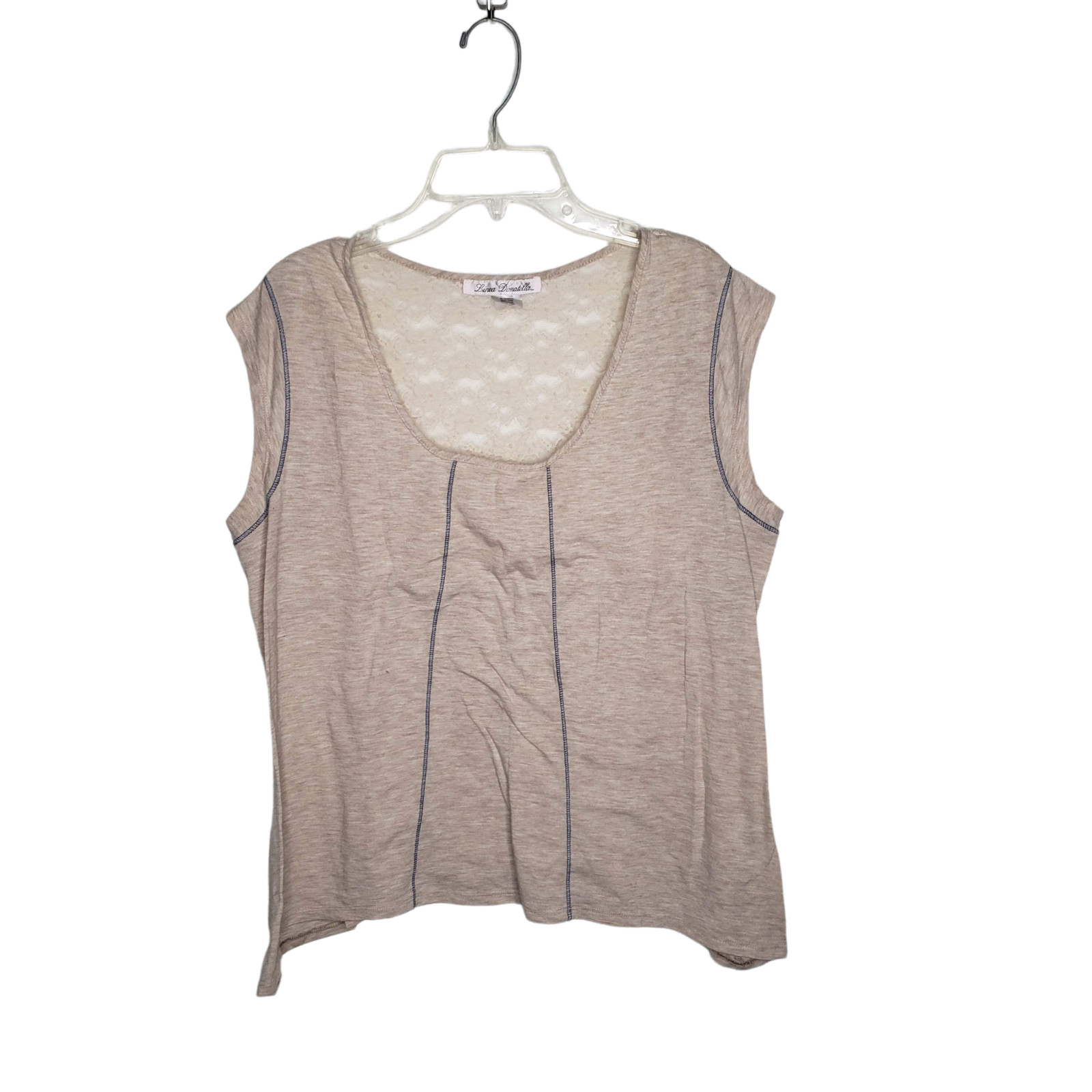Linea Donatella Beige and Lace inset knit top Blue stitching Size XL
