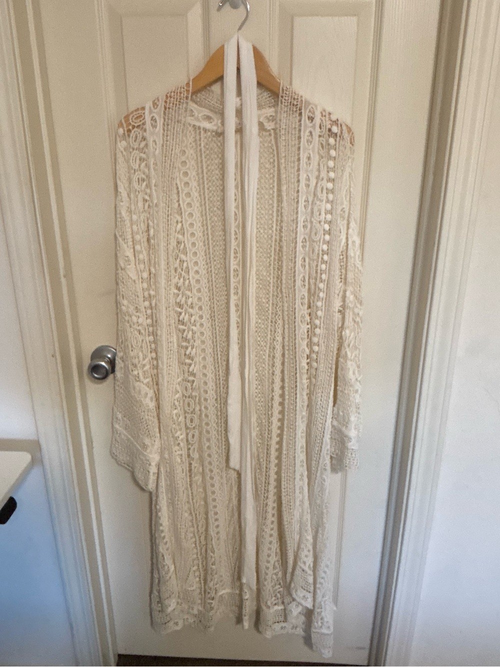 Jen’s Pirate Booty Cotton Lace Duster Kimono P/S White Crochet