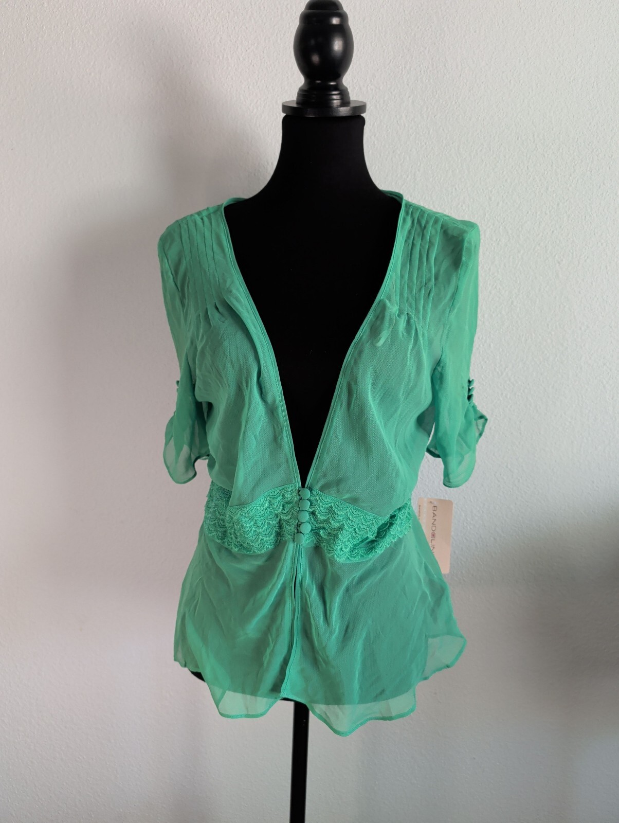 Bandolino Green Sheer Lace Blouse Top NWT Size 14