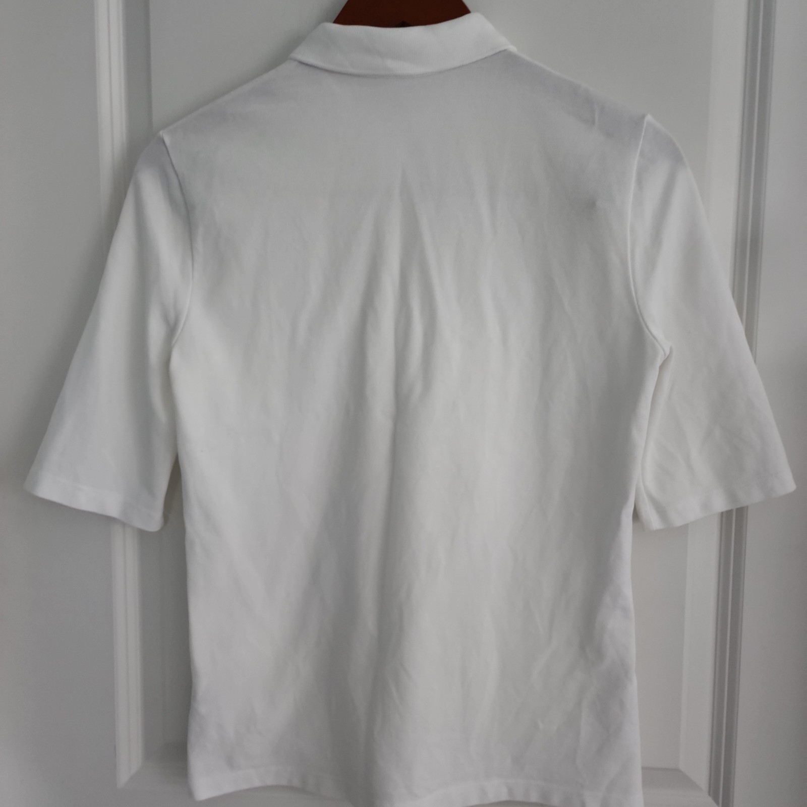 Lacoste Mini Pique Polo Shirt Women Size 40 White Logo Stretch Golf Elbow Sleeve