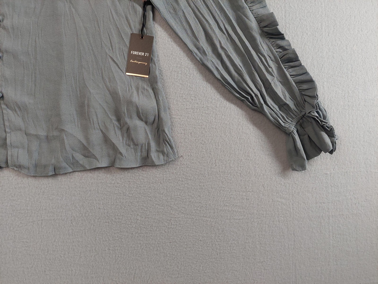 Forever 21 Shirt Womens Small Dusty Blue Cold Shoulder Ruffle Long Sleeve Top